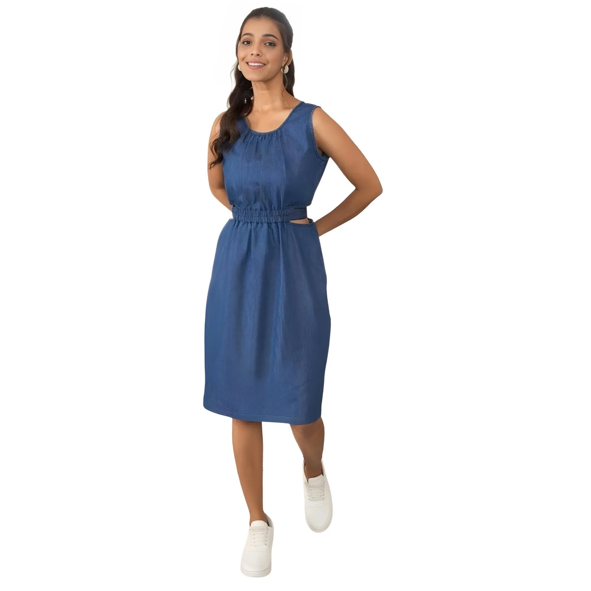 Women's Denim Solid Sleeveless Dress (blue) | Women Signature Collection