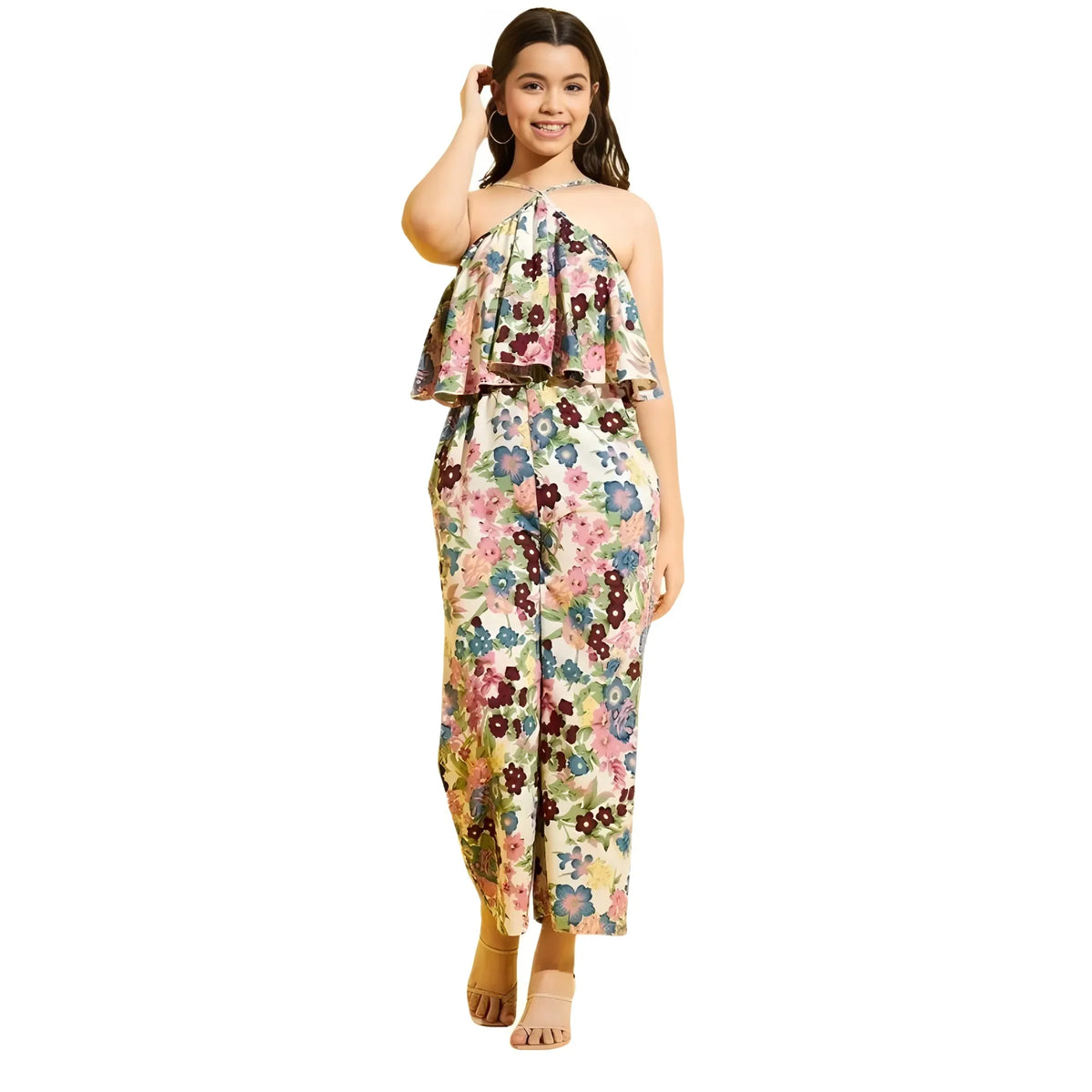 Girl's Polyester Crepe Floral Sleeveless Jumpsuit (multicolor) | Women Signature Collection