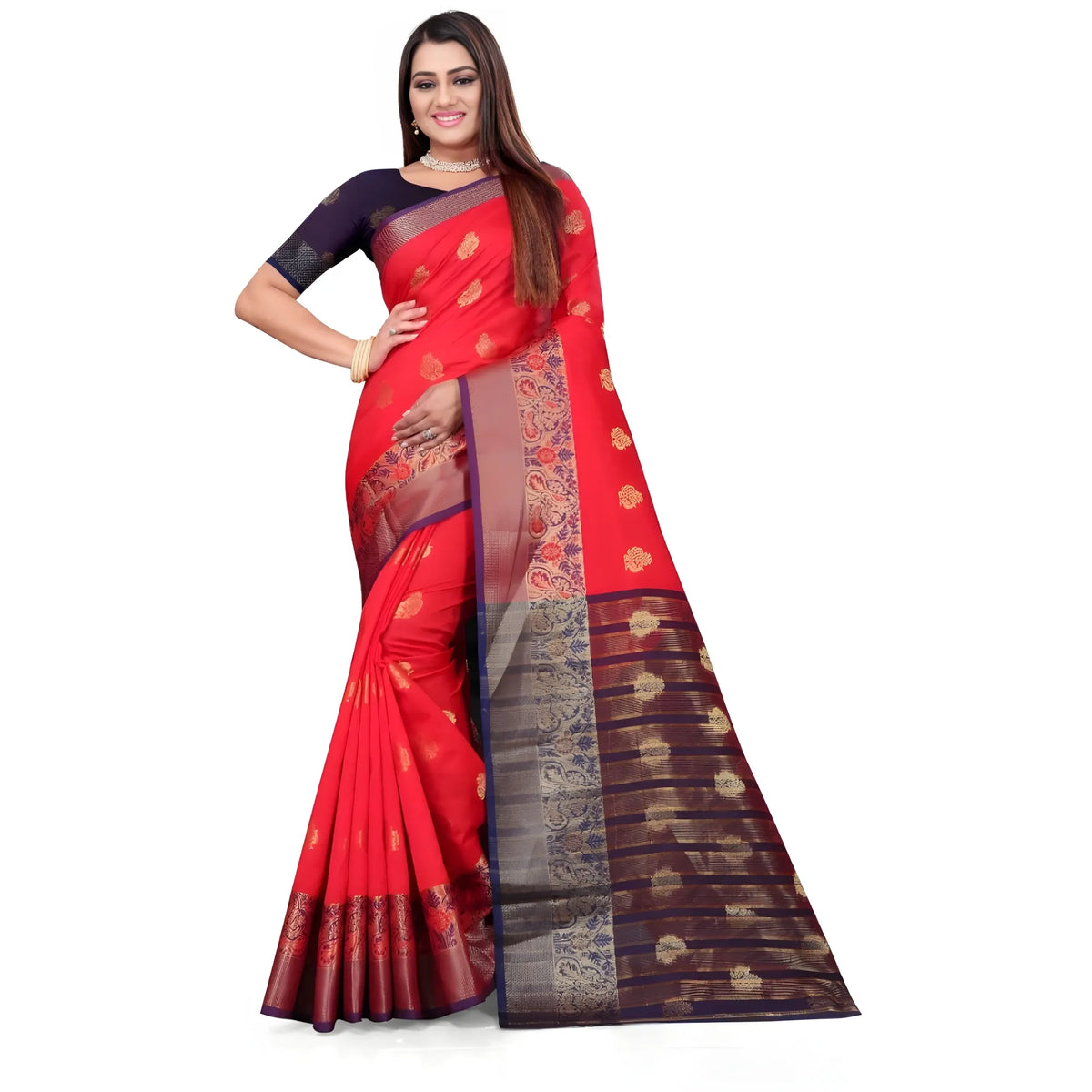 Women's Silk Blend Woven Saree With Unstitched Blouse 5.5mtr (red) | Women Signature Collection