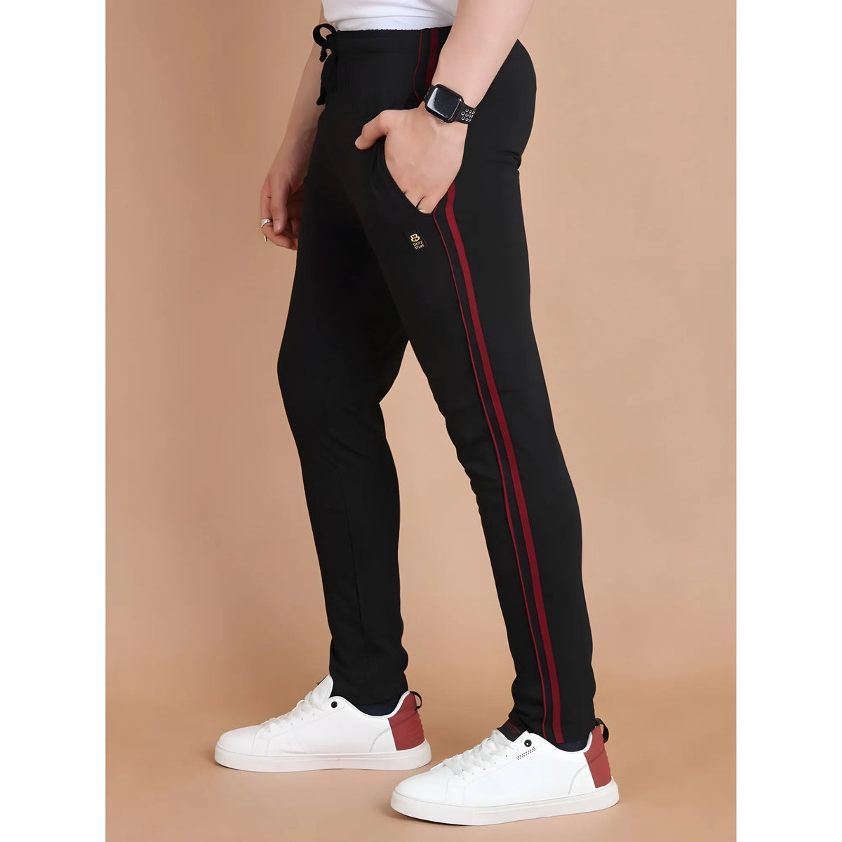 Men's Casual Cotton Striped Full Length Track Pant (black) | Men Signature Collection