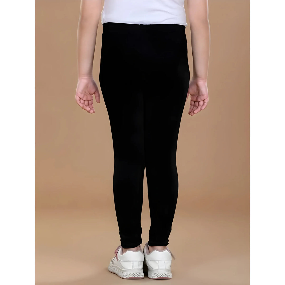 Girl's Cotton Lycra Solid Elasticated Leggings (Black)