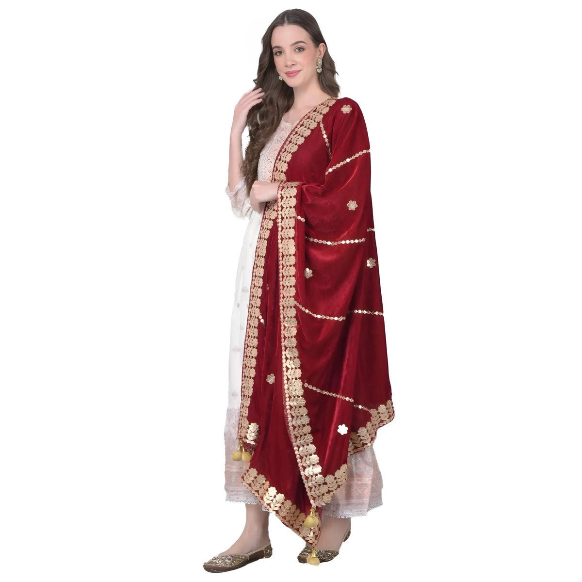 Women's Velvet Gotta Patti Dupatta (maroon, Length: 2.25 To 2.50 Mtr) | Women Signature Collection