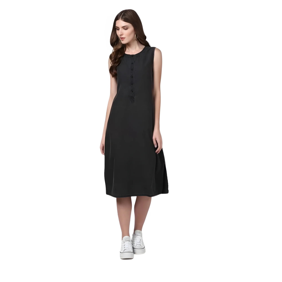 Women's Denim Solid Sleeveless Dress (black) | Women Signature Collection