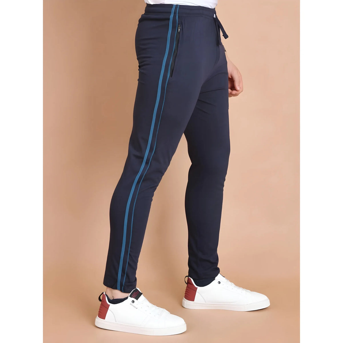 Men's Casual Cotton Striped Full Length Track Pant (navy) | Men Signature Collection