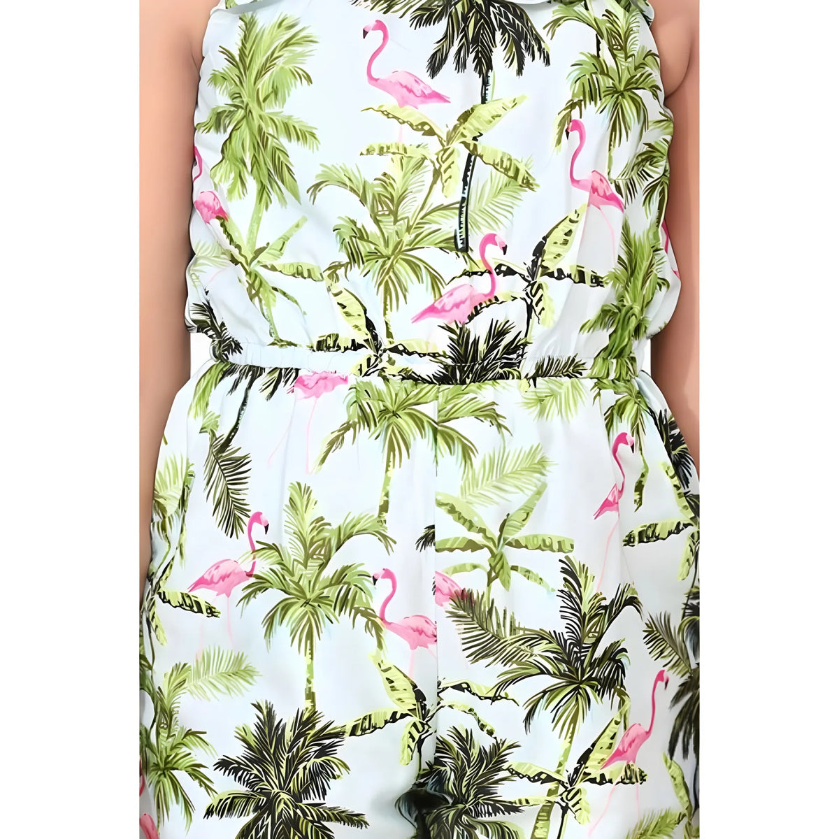 Girl's Denim Embroidered Sleeveless Jumpsuit (white Green) | Kids Signature Collection