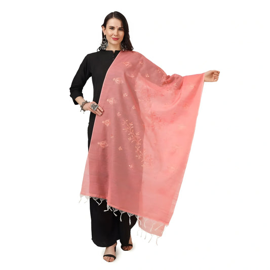Women's Cotton Embroidered Dupatta (Peach, Length:  2.25 to 2.50 Mtr)