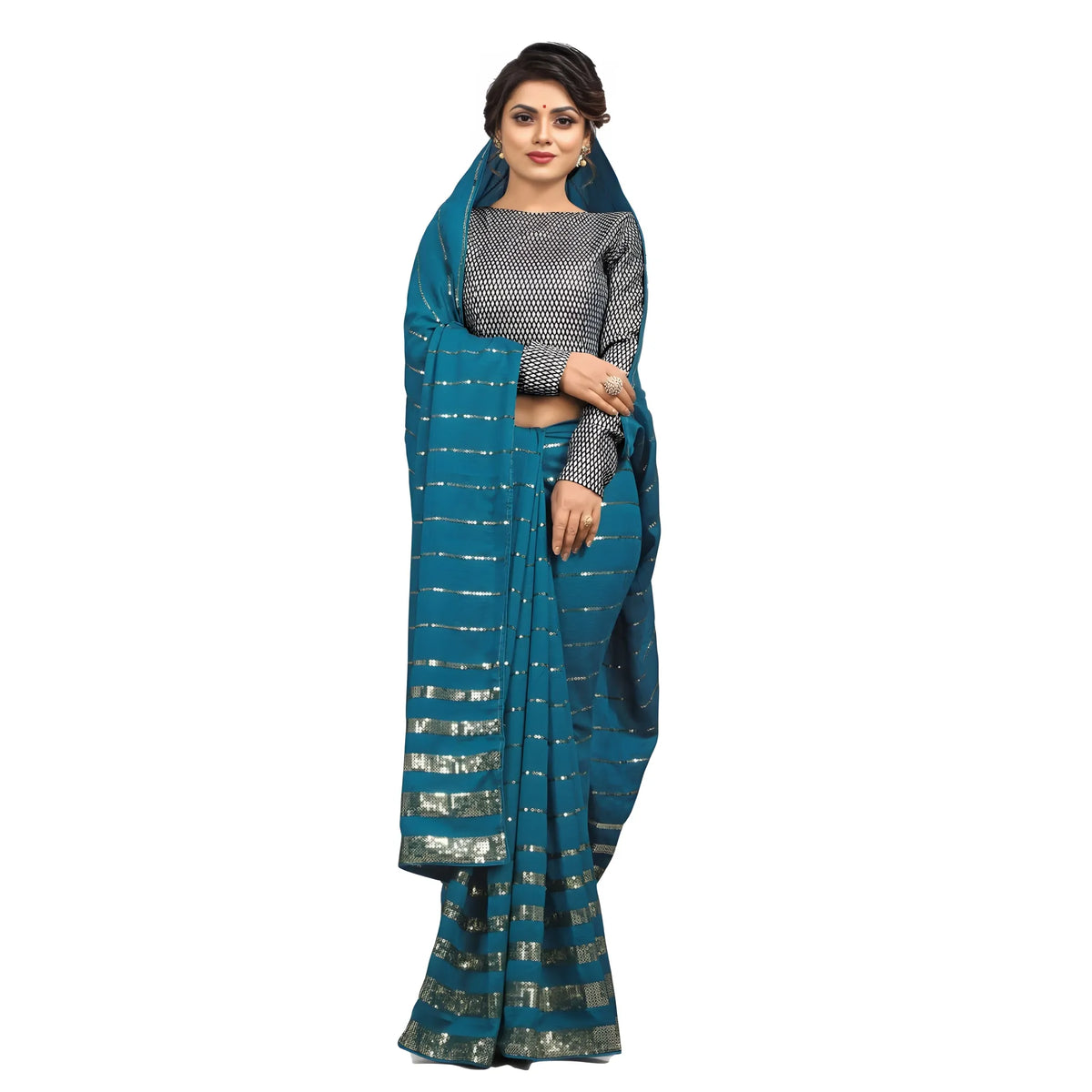 Women's Vichitra Saree With Blouse (rama, 5 6 Mtrs) | Women Signature Collection
