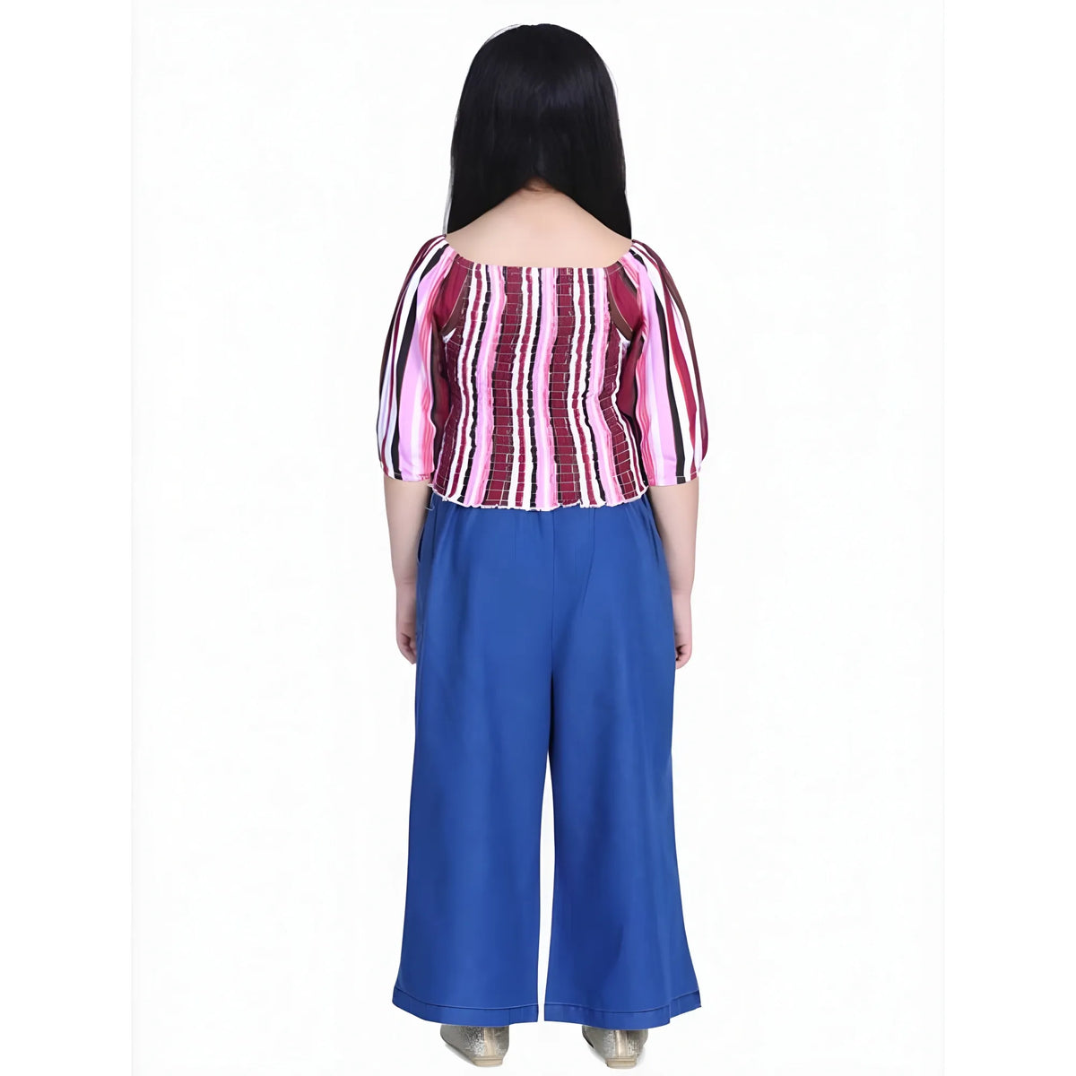 Girl's Rayon Solid Bell Sleeve Top With Culottes (purple Blue) | Kids Signature Collection