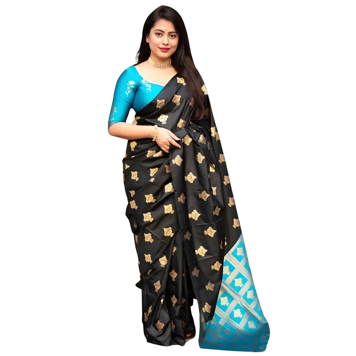 Women's Silk Printed Saree With Unstitched Blouse 5.5mtr (sky Blue) | Women Signature Collection