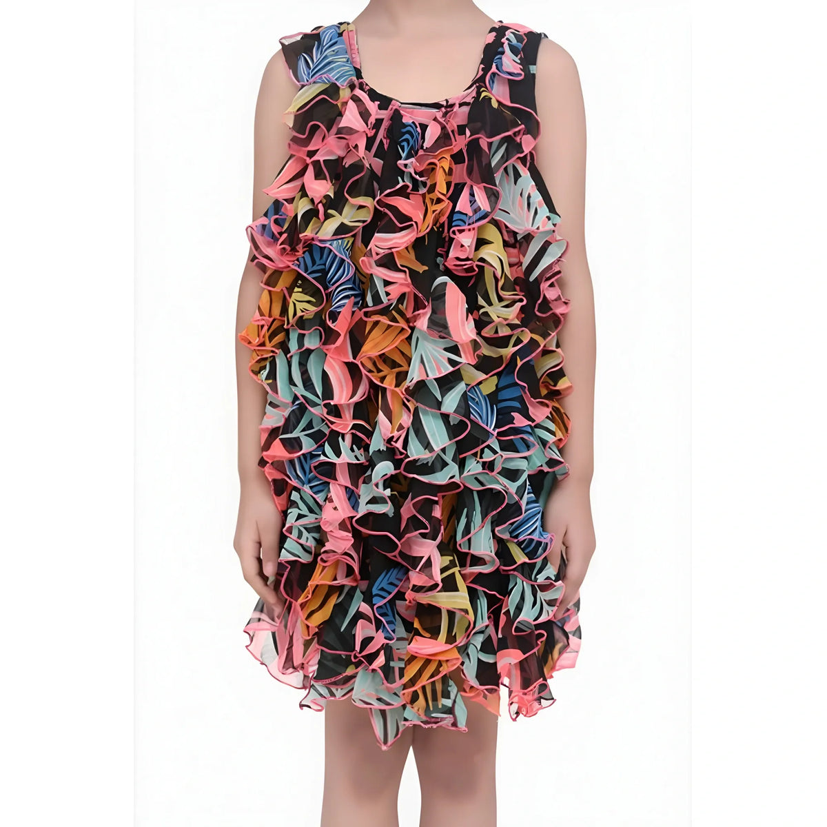Girl's Chiffon Ruffled Sleeveless Dress (black) | Kids Signature Collection