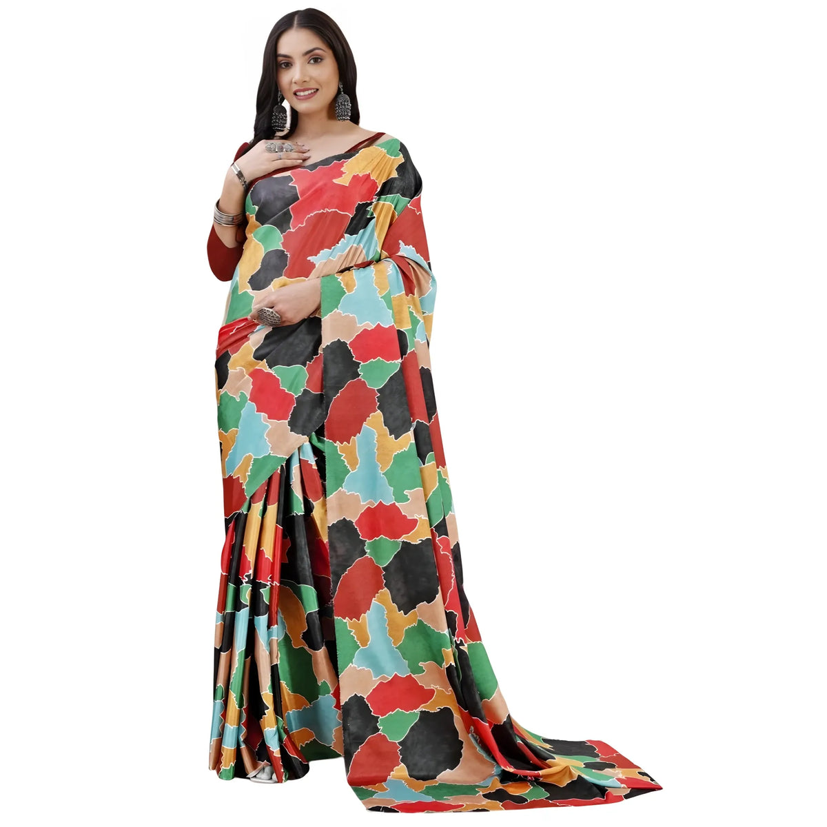 Women's Crepe Digital Print Saree With Unstitched Blouse 5.5mtr (red) | Women Signature Collection