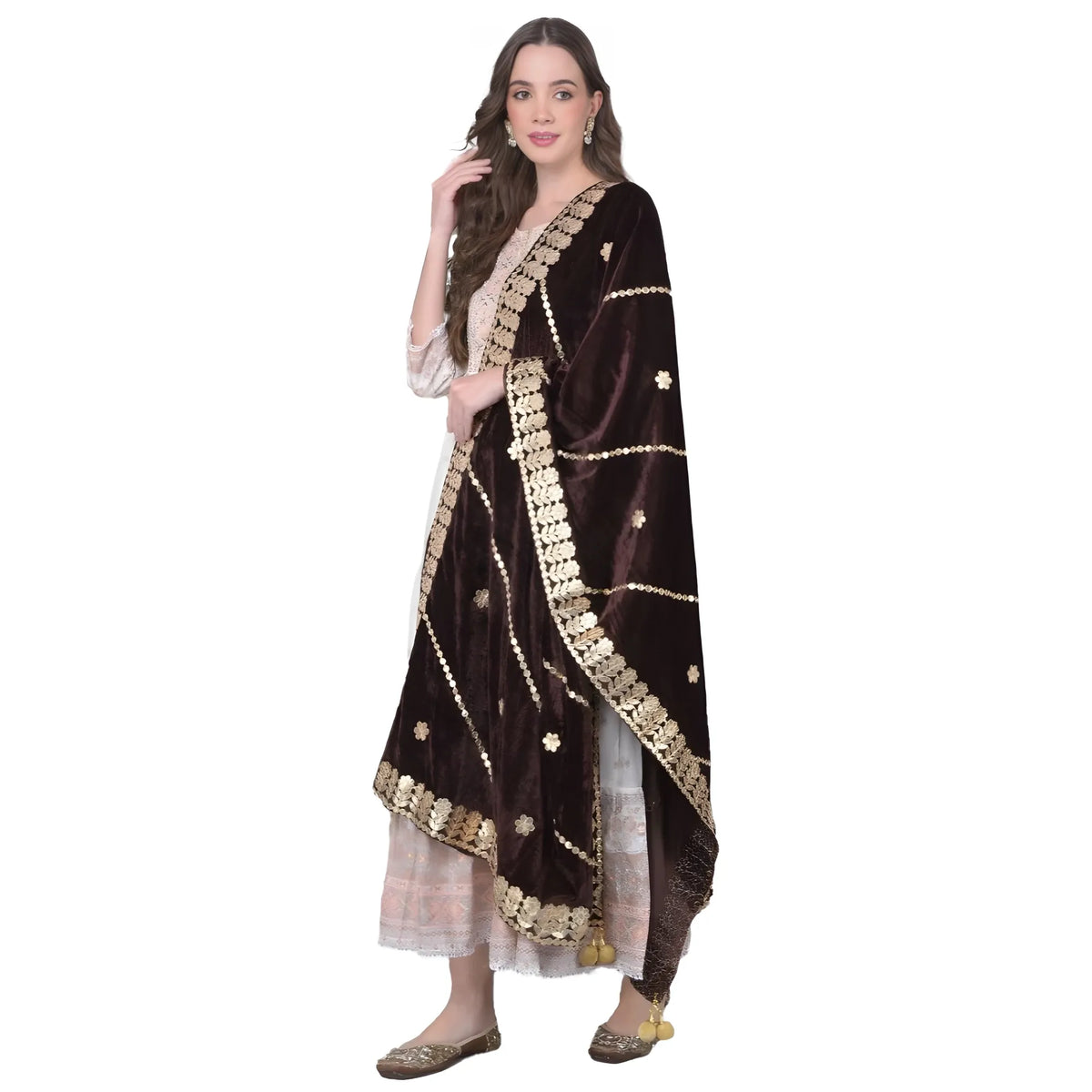 Women's Velvet Gotta Patti Dupatta (brown, Length: 2.25 To 2.50 Mtr) | Women Signature Collection