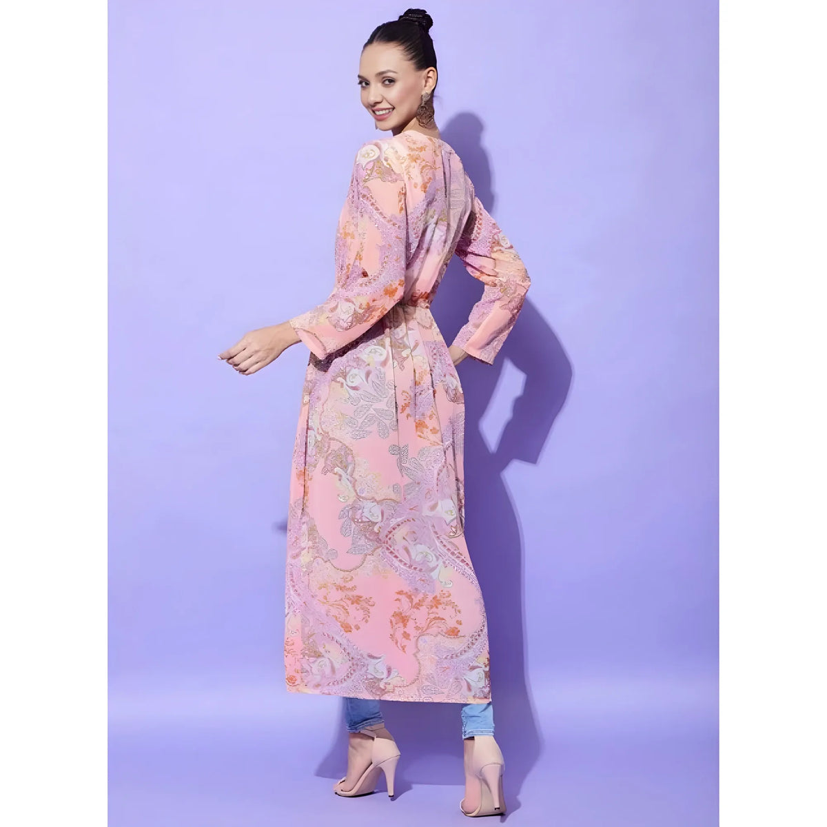 Women's Polyester Floral Long Sleeves Shrug (peach) | Women Signature Collection