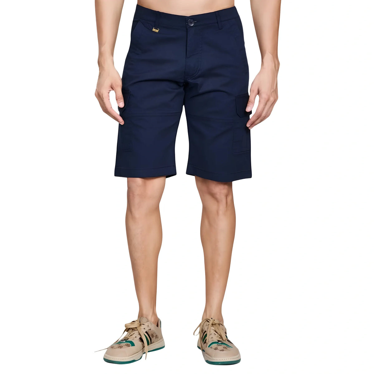 Men's Casual Cotton Solid Knee Length Cargo Shorts (navy) | Men Signature Collection