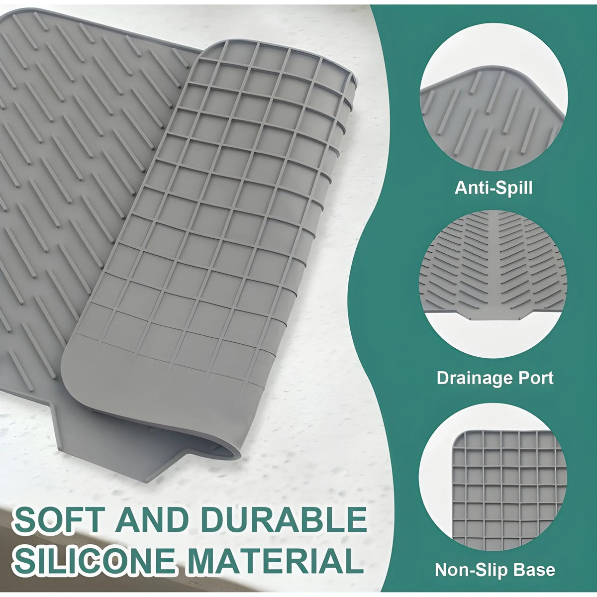 Slate Essential Silicone Dish Drying Mat Size 14*12 Inch