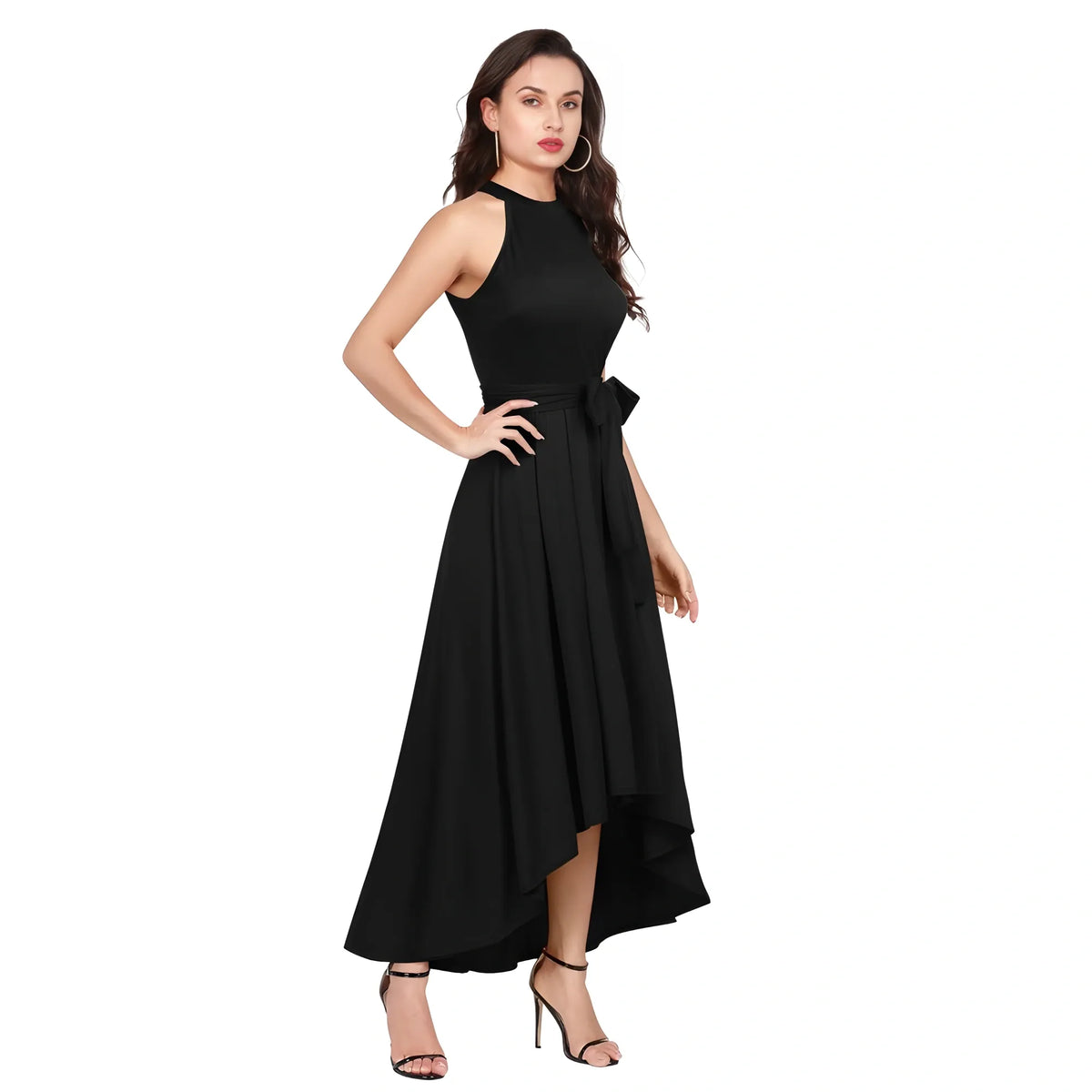 Women's Polyster Solid Halter Neck Sleeveless Dress (black) | Women Signature Collection
