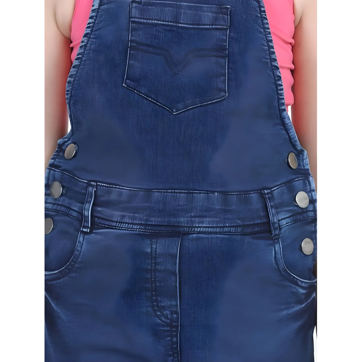 Girl's Denim Patch Work Buttoned Dungaree (blue) | Kids Signature Collection
