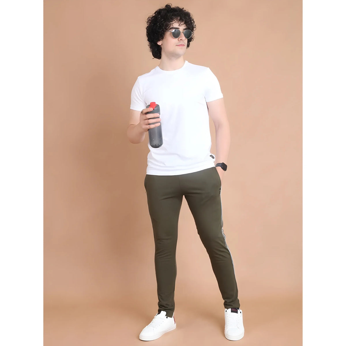 Men's Casual Cotton Striped Full Length Track Pant (olive) | Men Signature Collection