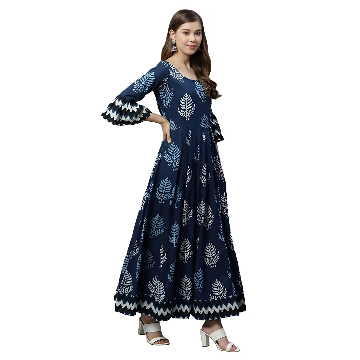 Women's Cotton Printed Regular Kurti (blue, Cotton ) | Women Signature Collection