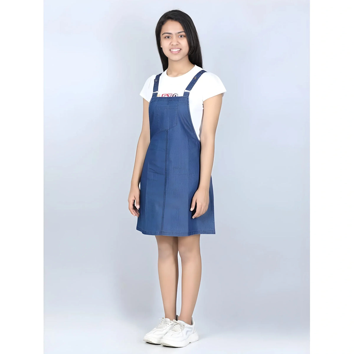 Girl's Denim Solid Sleeveless Dress (blue) | Kids Signature Collection