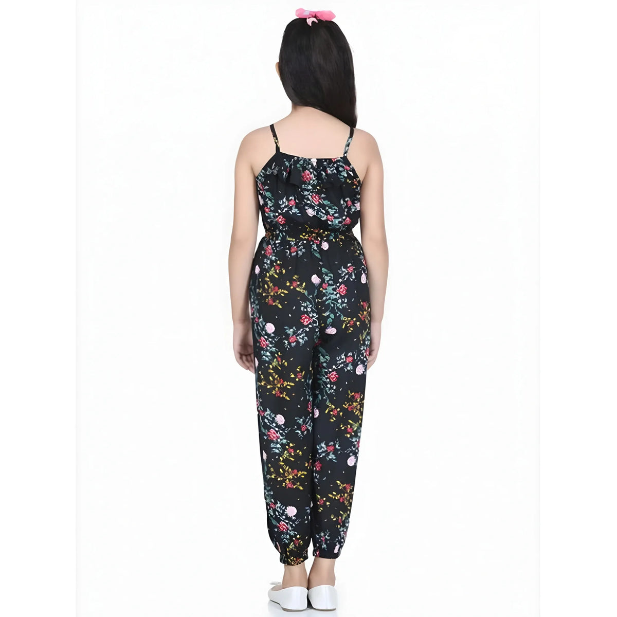 Girl's Rayon Flamingo Print Sleeveless Jumpsuit (black Multicolor) | Kids Signature Collection