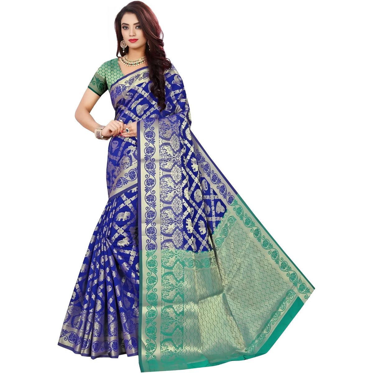 Women's Jacquard Woven Saree With Unstitched Blouse 5.5mtr (blue) | Women Signature Collection
