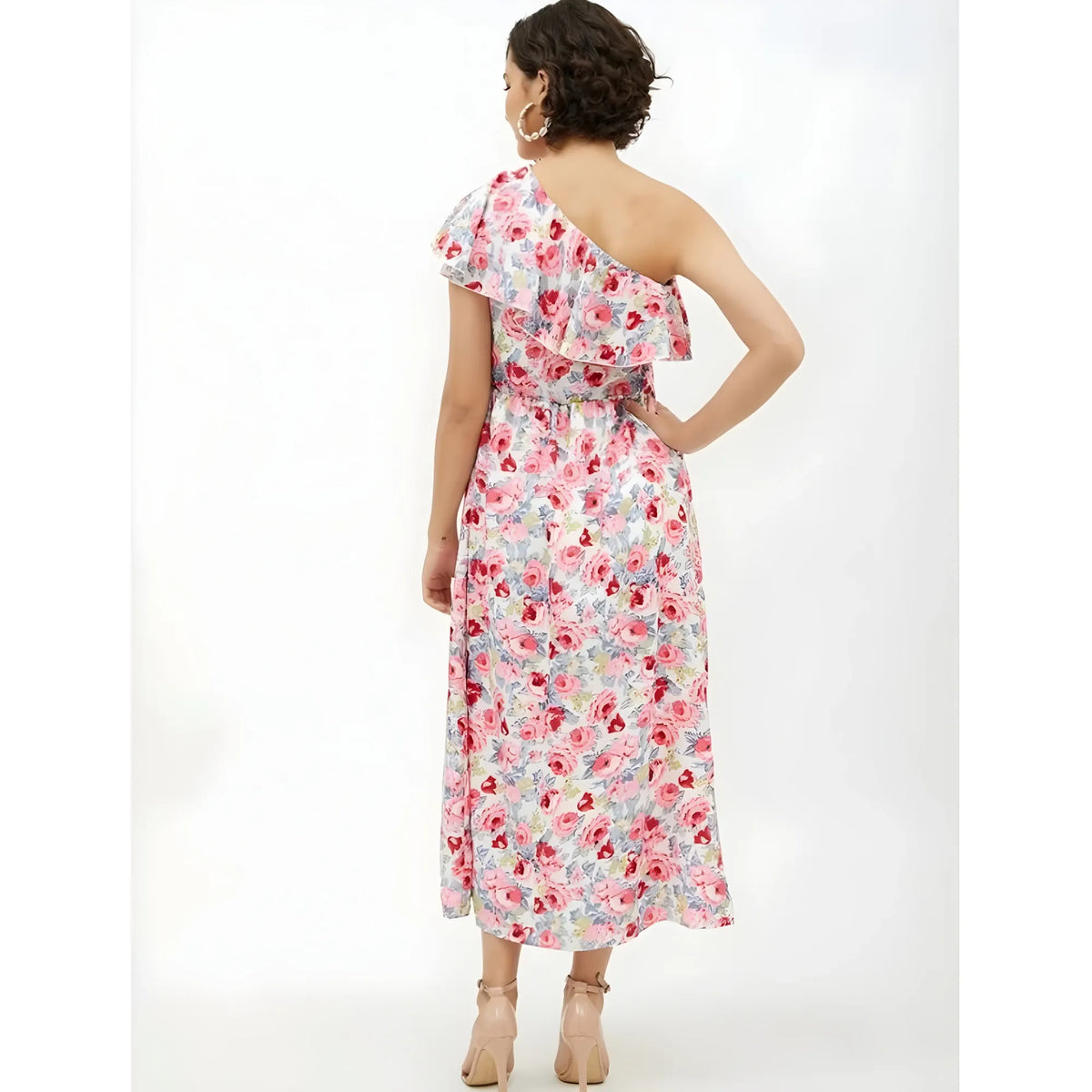 Women's Polyester Floral One Shoulder Calf Length Dress (multicolor) | Women Signature Collection
