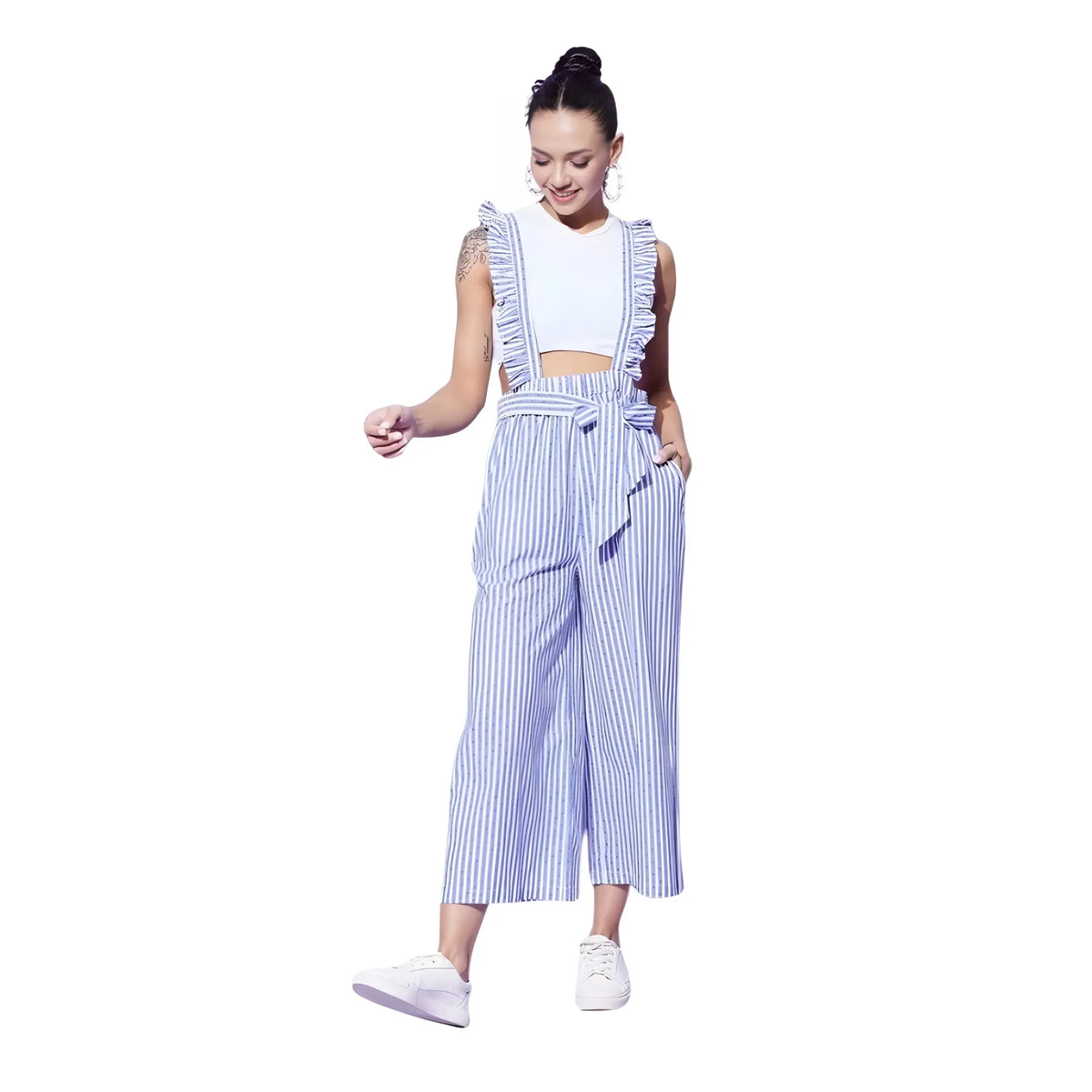 Women's Cotton Pinafore Shoulder Straps Jumpsuit (light Blue) | Women Signature Collection