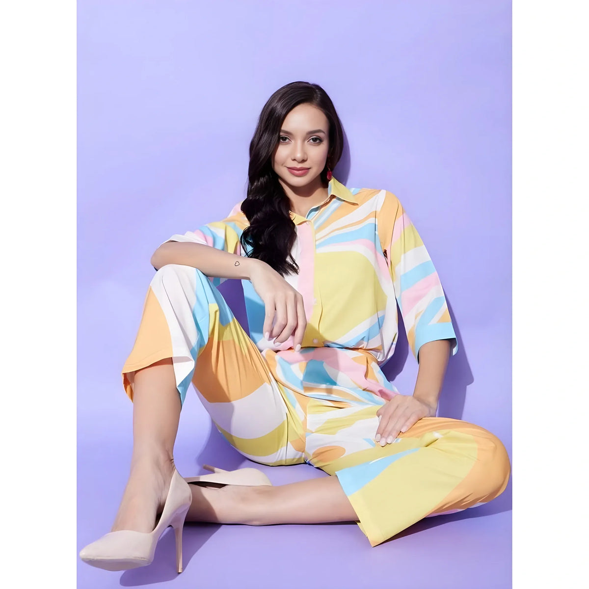 Women's Polyester Colour Blocking 3 4th Sleeve Co Ord Set (multicolor) | Women Signature Collection