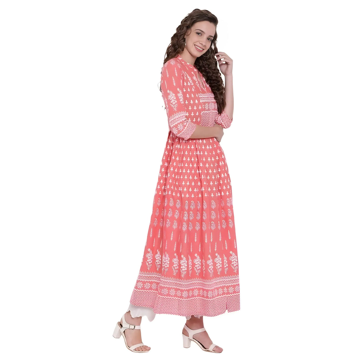 Women's Cotton Printed Regular Kurti (peach, Cotton) | Women Signature Collection