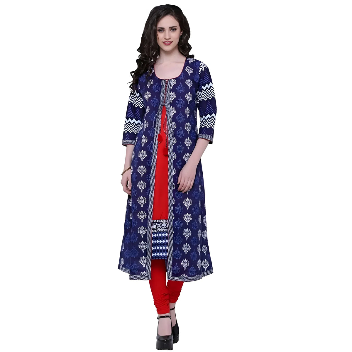 Women's Cotton Printed Long Kurti (blue, Red, Cotton) | Women Signature Collection