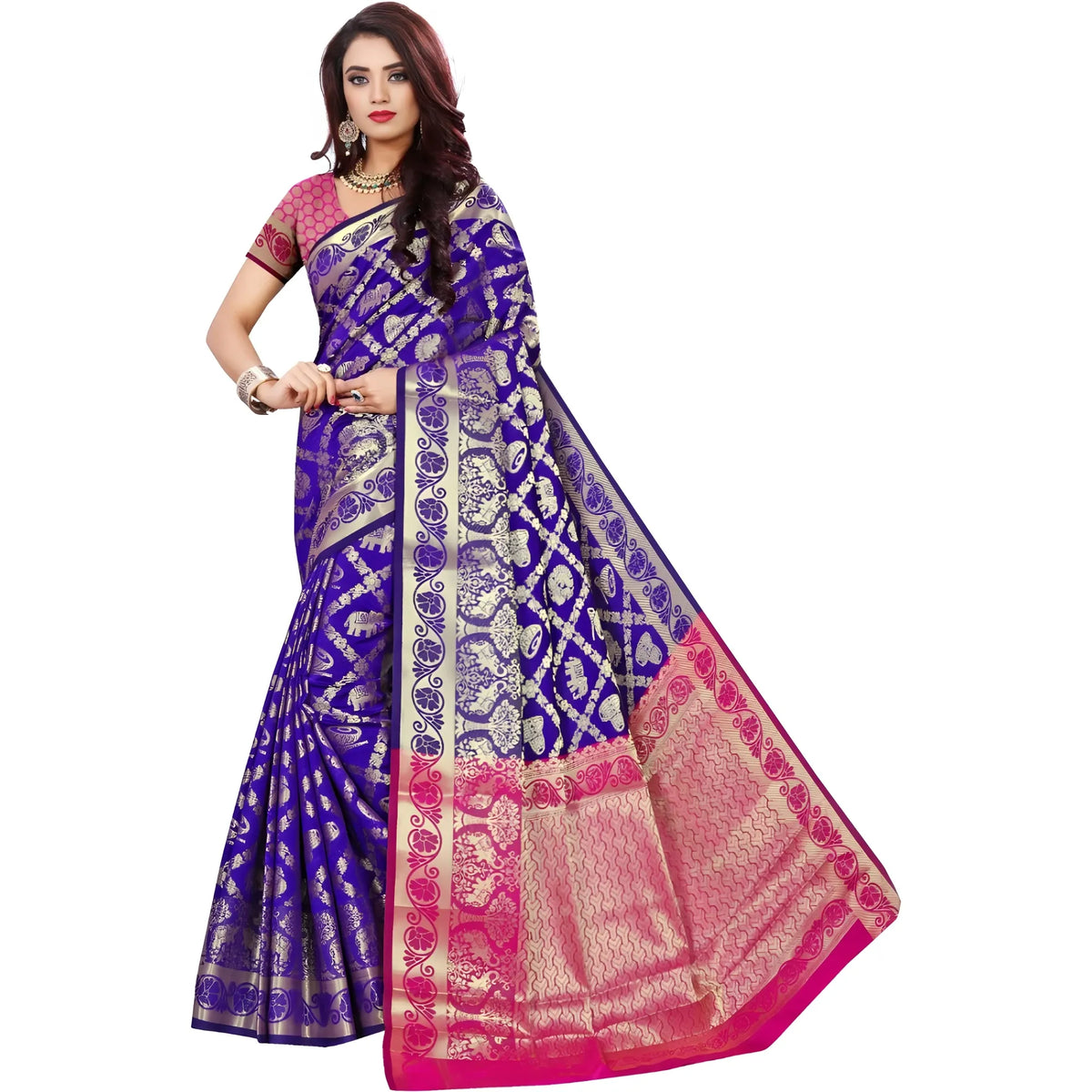 Women's Jacquard Woven Saree With Unstitched Blouse 5.5mtr (blue) | Women Signature Collection