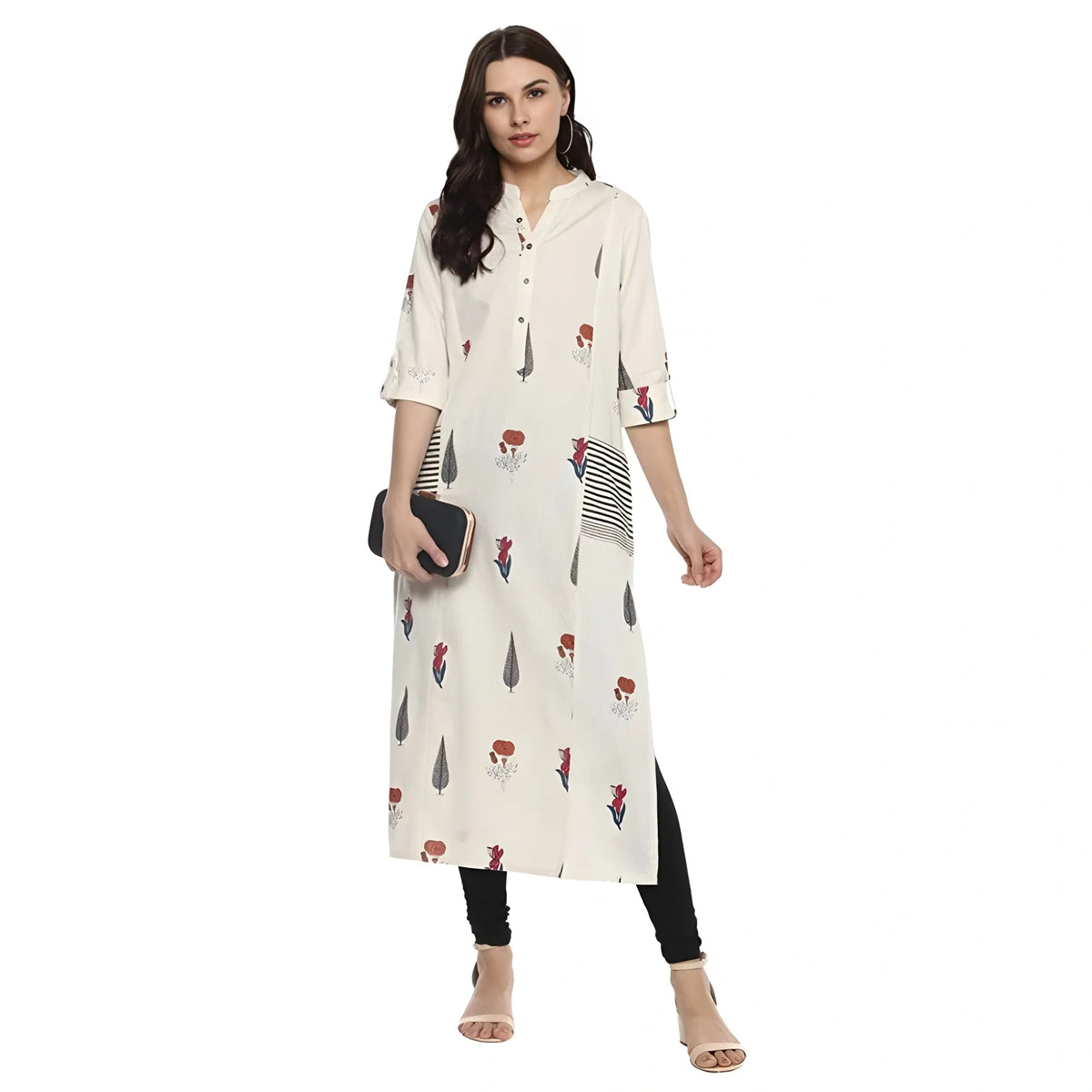 Women's Khadi Printed A Line Kurti (off White, Khadi) | Women Signature Collection