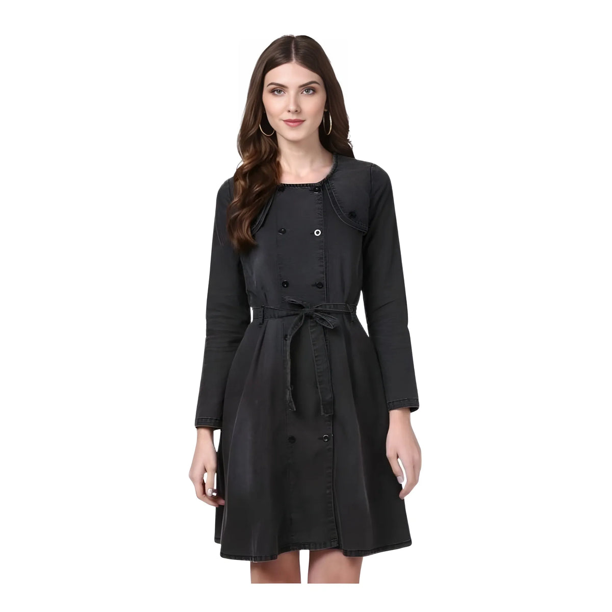 Women's Denim Washed Long Sleeves Dress (black) | Women Signature Collection