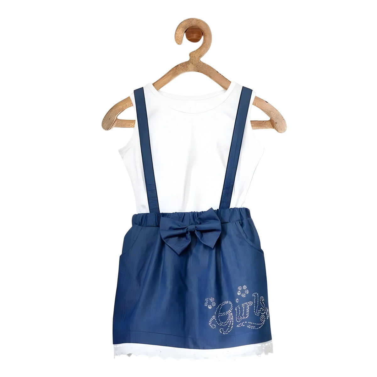 Girl's Denim Embellished Sleeveless Skirt With Inner (dark Blue) | Kids Signature Collection