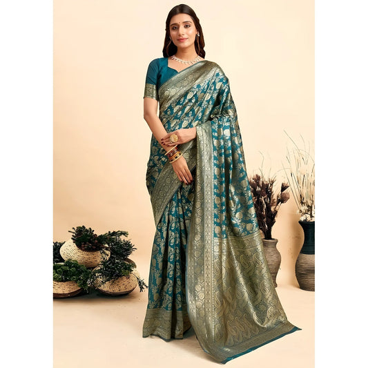 Oriana Jacquard Printed Saree With Unstitched Blouse
