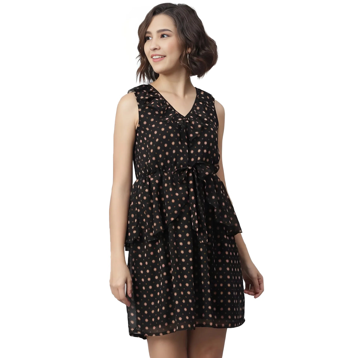 Women's Polyester Peplum Sleeveless Above Knee Dress (black) | Women Signature Collection