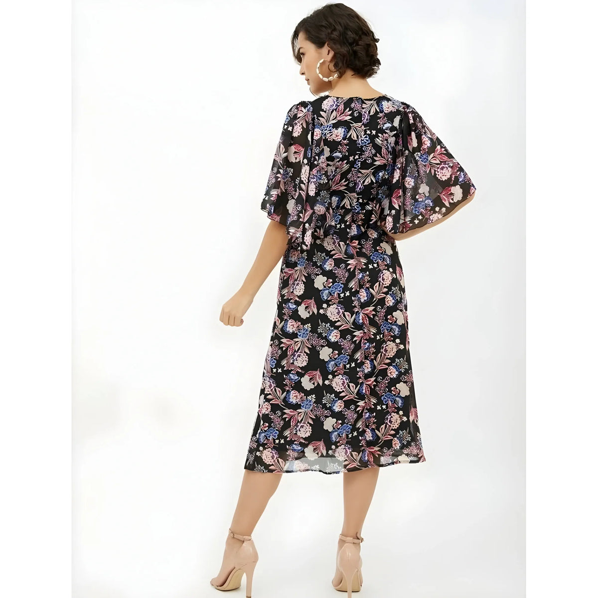 Women's Polyester Chain Print Cap Sleeve Calf Length Dress (multicolor) | Women Signature Collection