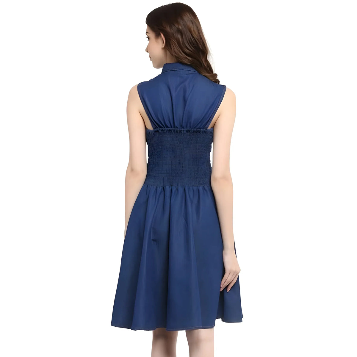 Women's Denim Solid Sleeveless Dress (navy Blue) | Women Signature Collection