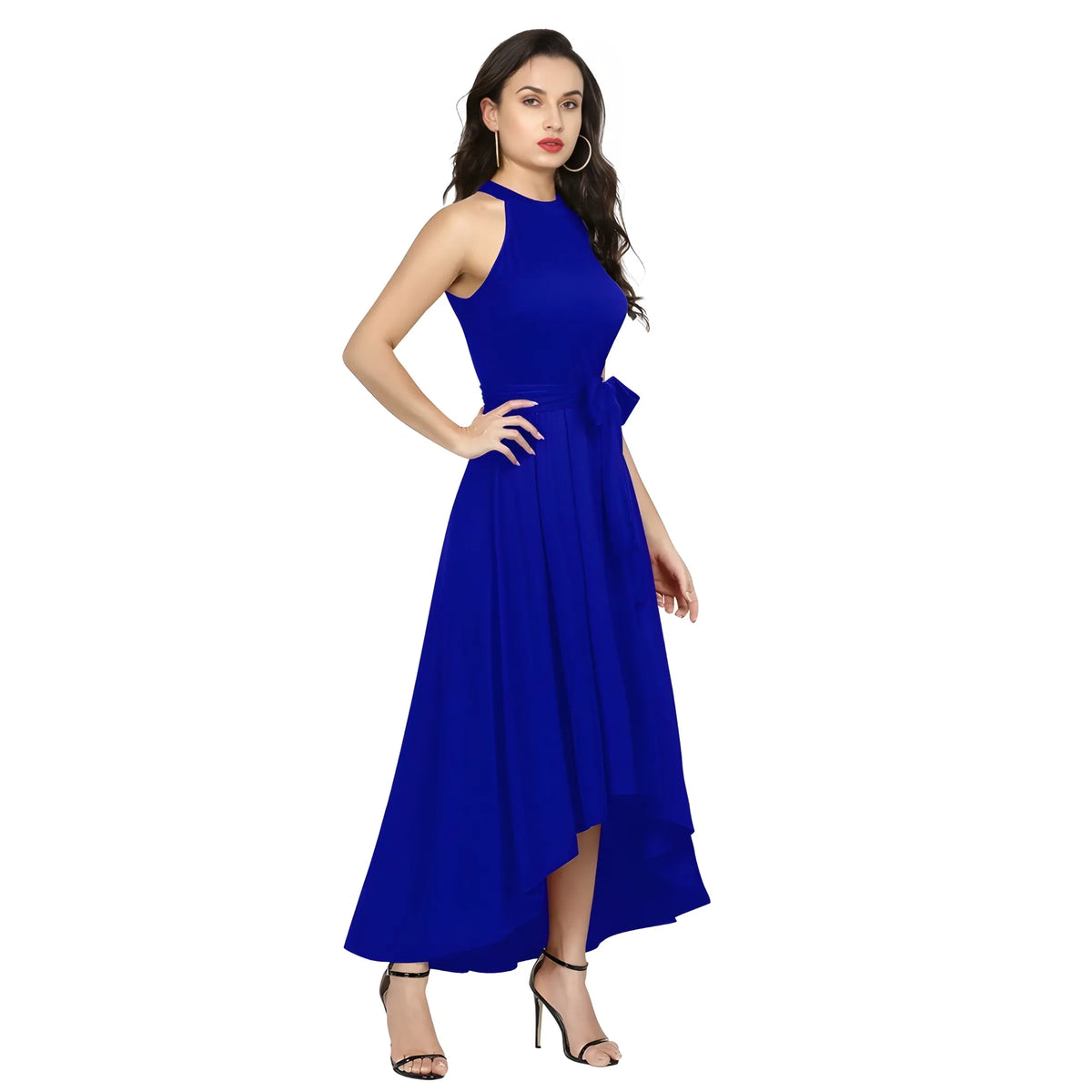 Women's Polyster Solid Halter Neck Sleeveless Dress (royal Blue) | Women Signature Collection
