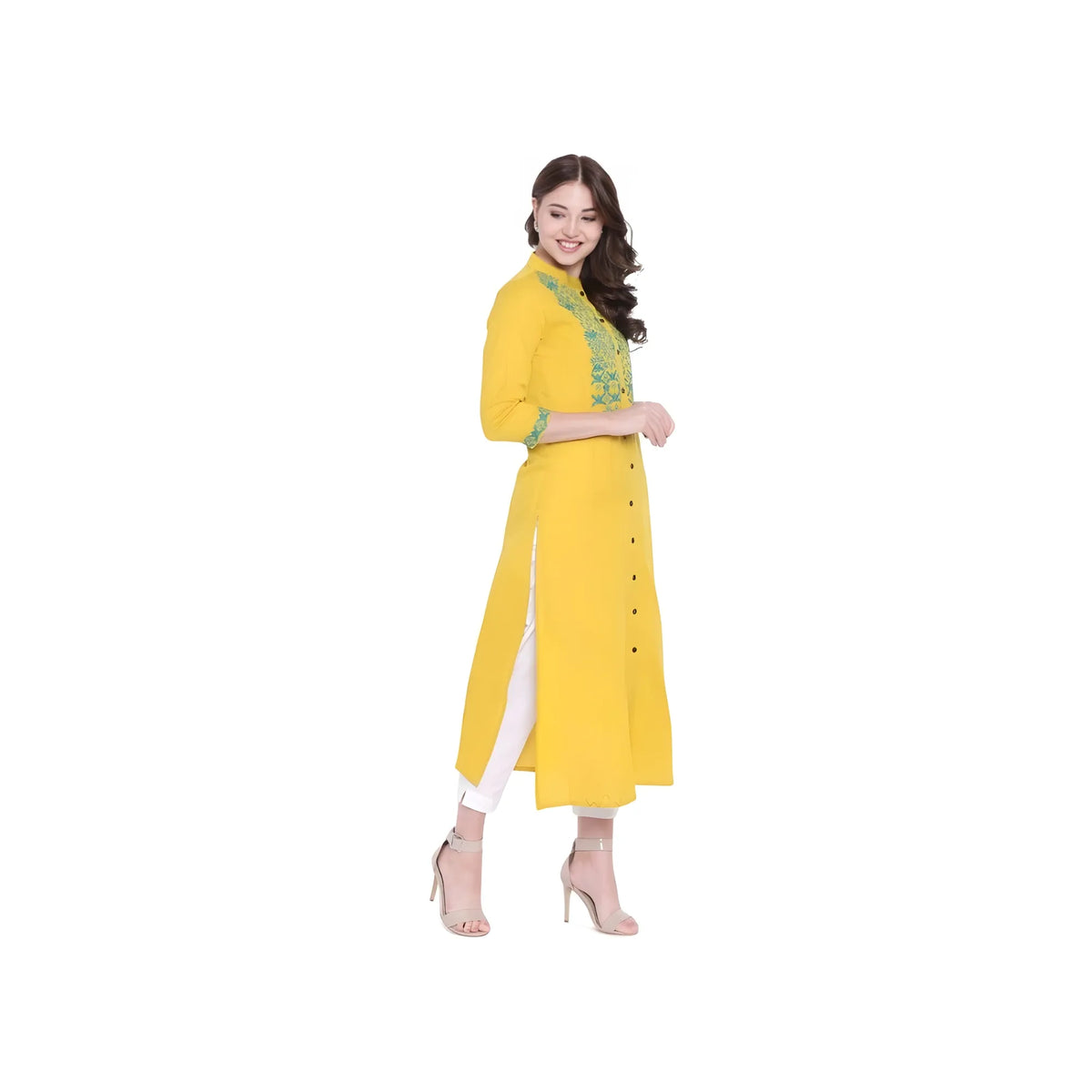 Women's Khadi Embroidered Kurti (yellow, Khadi) | Women Signature Collection