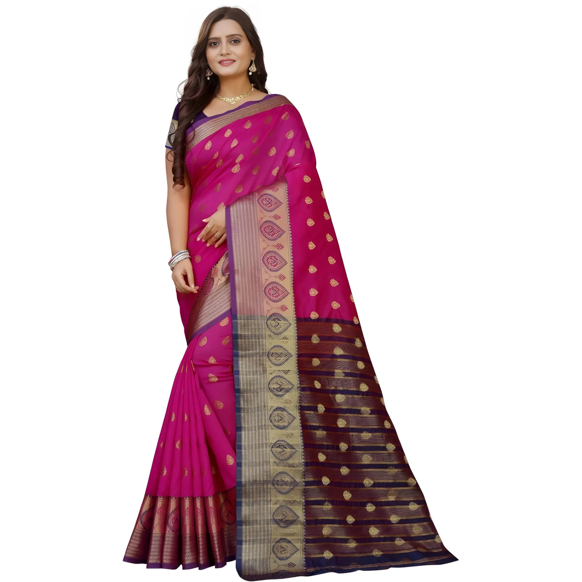 Women's Silk Blend Woven Saree With Unstitched Blouse 5.5mtr (purple Pink) | Women Signature Collection