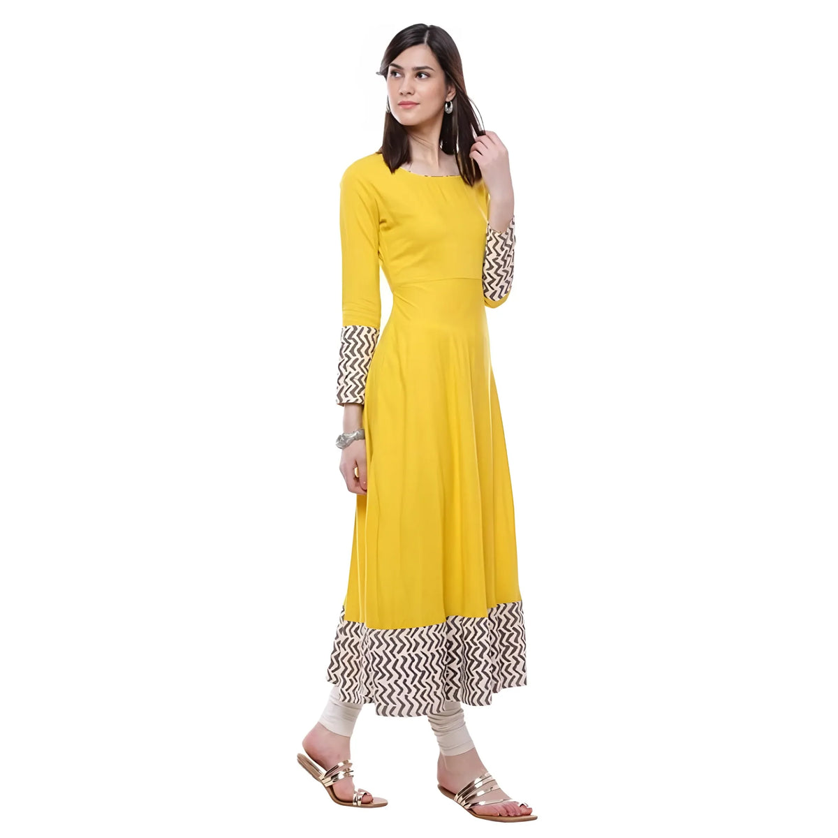 Women's Rayon Printed Solid Anarkali Kurti (yellow, Rayon) | Women Signature Collection