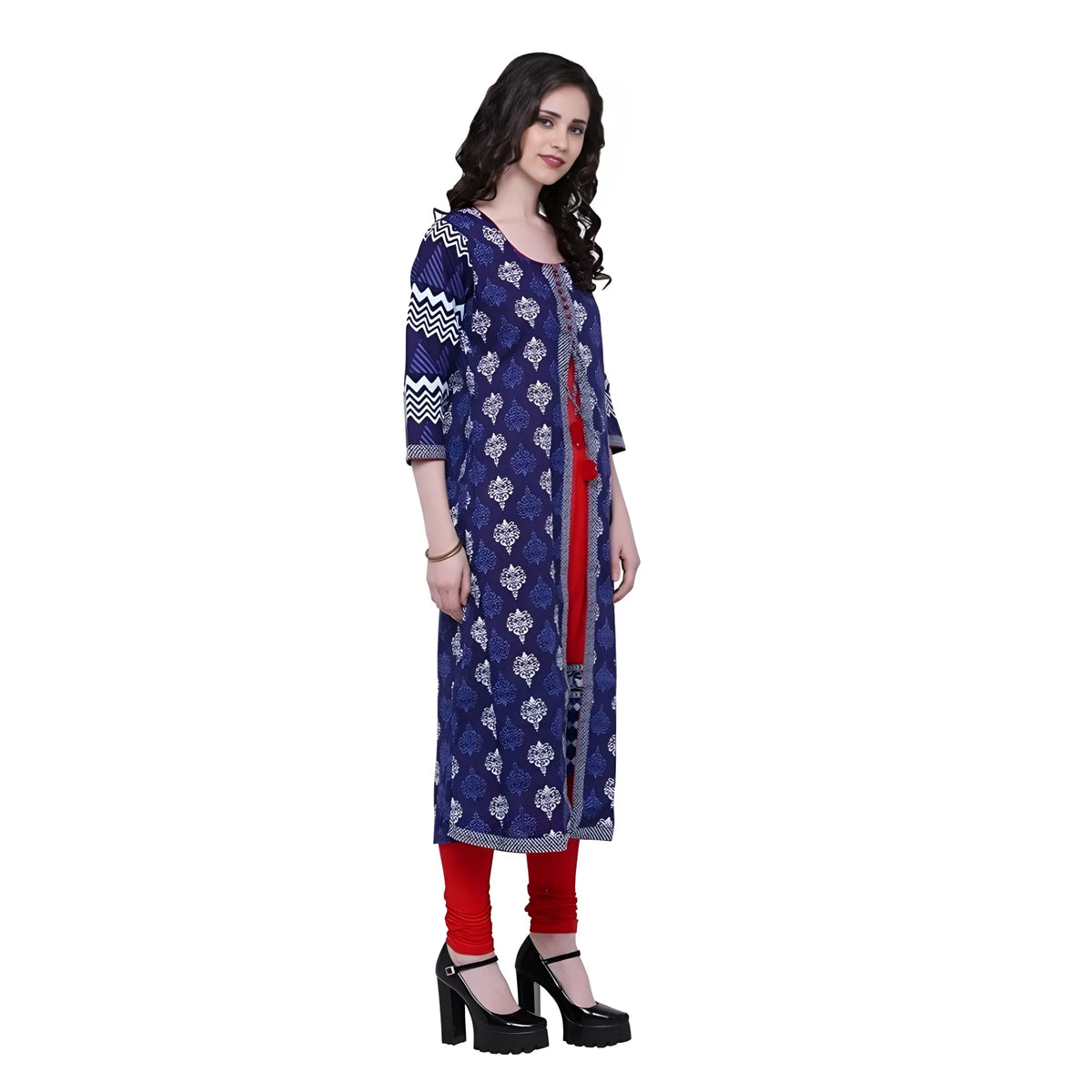 Women's Cotton Printed Long Kurti (blue, Red, Cotton) | Women Signature Collection