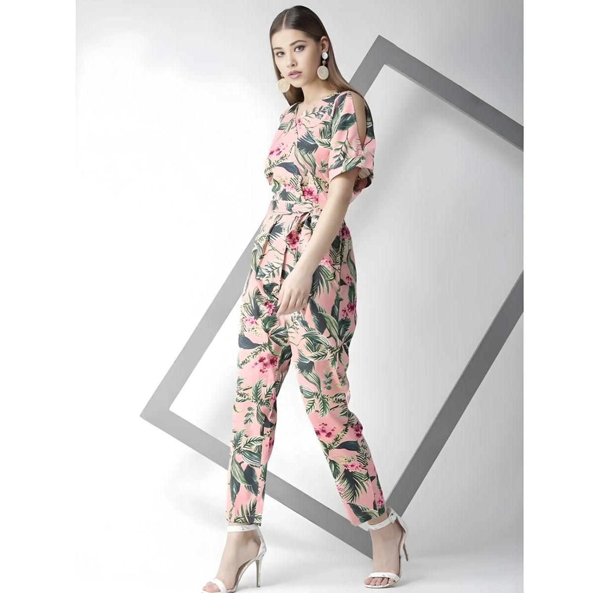 Women's Polyester Floral Half Sleeve Jumpsuit (pink) | Women Signature Collection