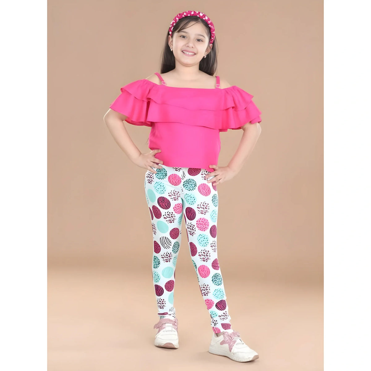 Girl's Cotton Lycra Floral Elasticated Jeggings (Multicolor)
