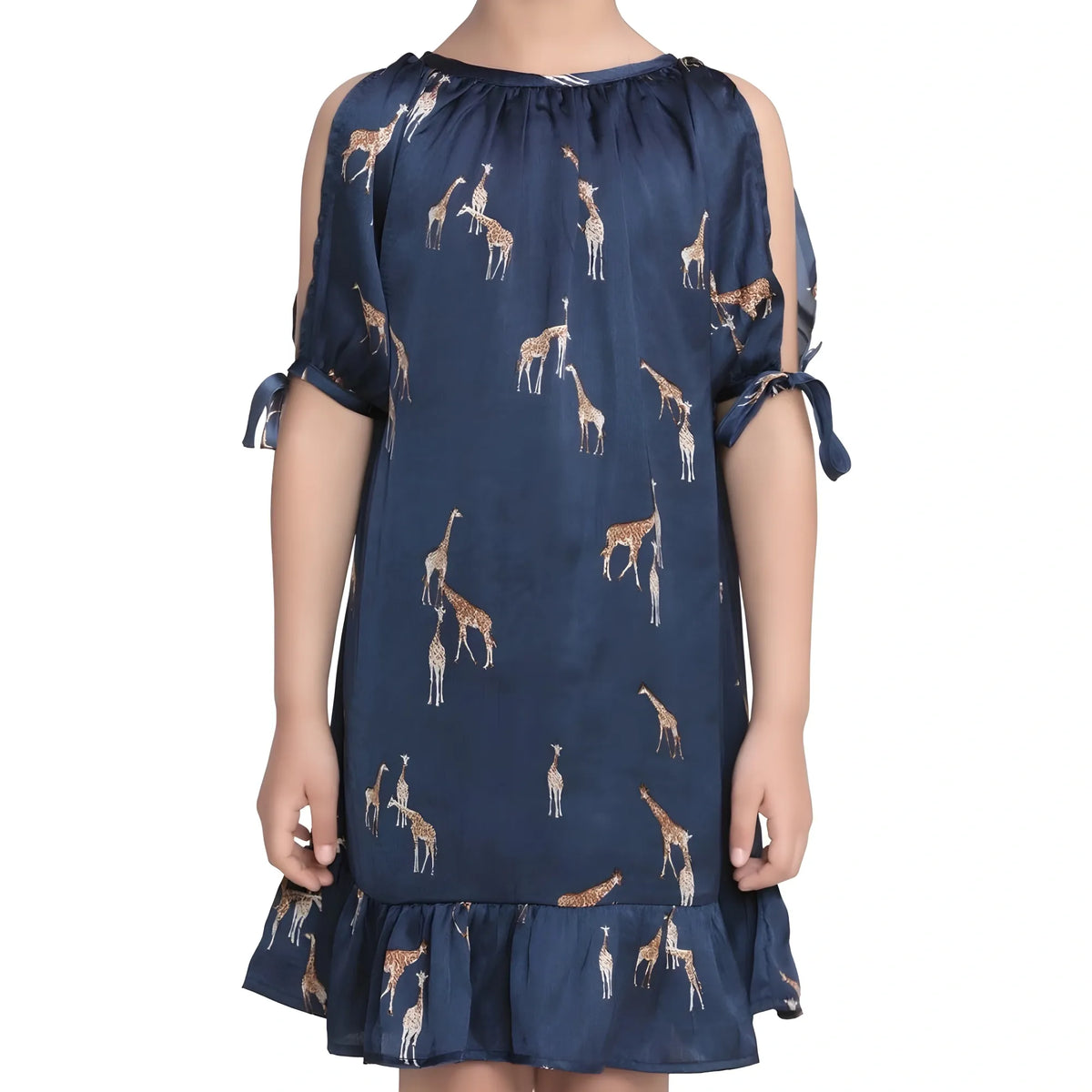 Girl's Satin Animal Print Sleeveless Dress (blue) | Kids Signature Collection