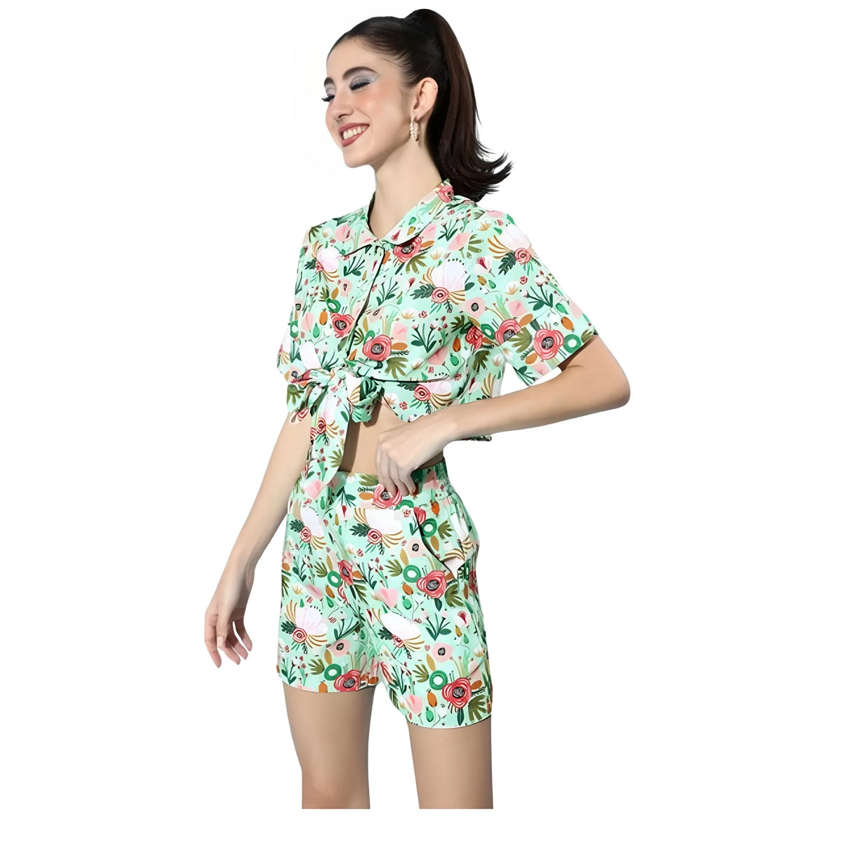Women's Polyester Floral Short Sleeve Co Ord Set (multicolor) | Women Signature Collection