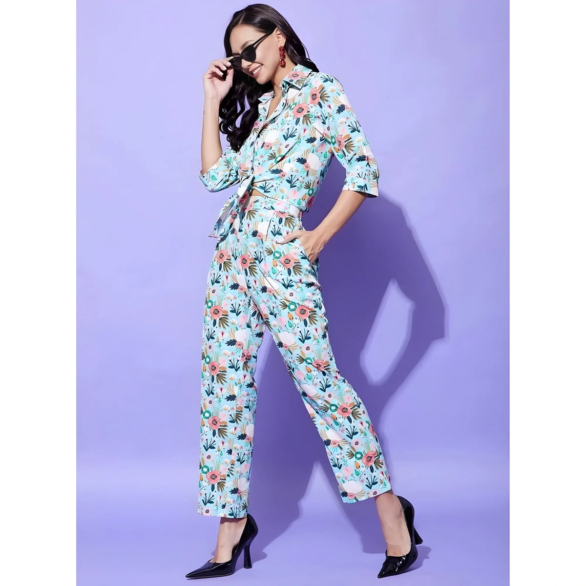 Women's Polyester Floral 3 4th Sleeve Co Ord Set (multicolor) | Women Signature Collection