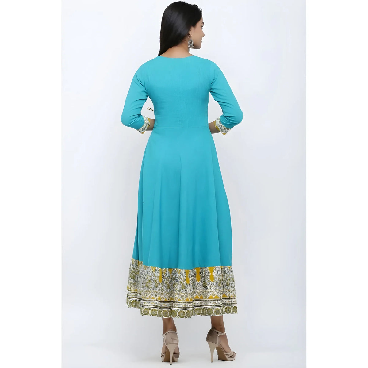 Women's Casual 3/4 Th Sleeve Embroidery Cotton Blend Kurti (torque Green) | Women Signature Collection